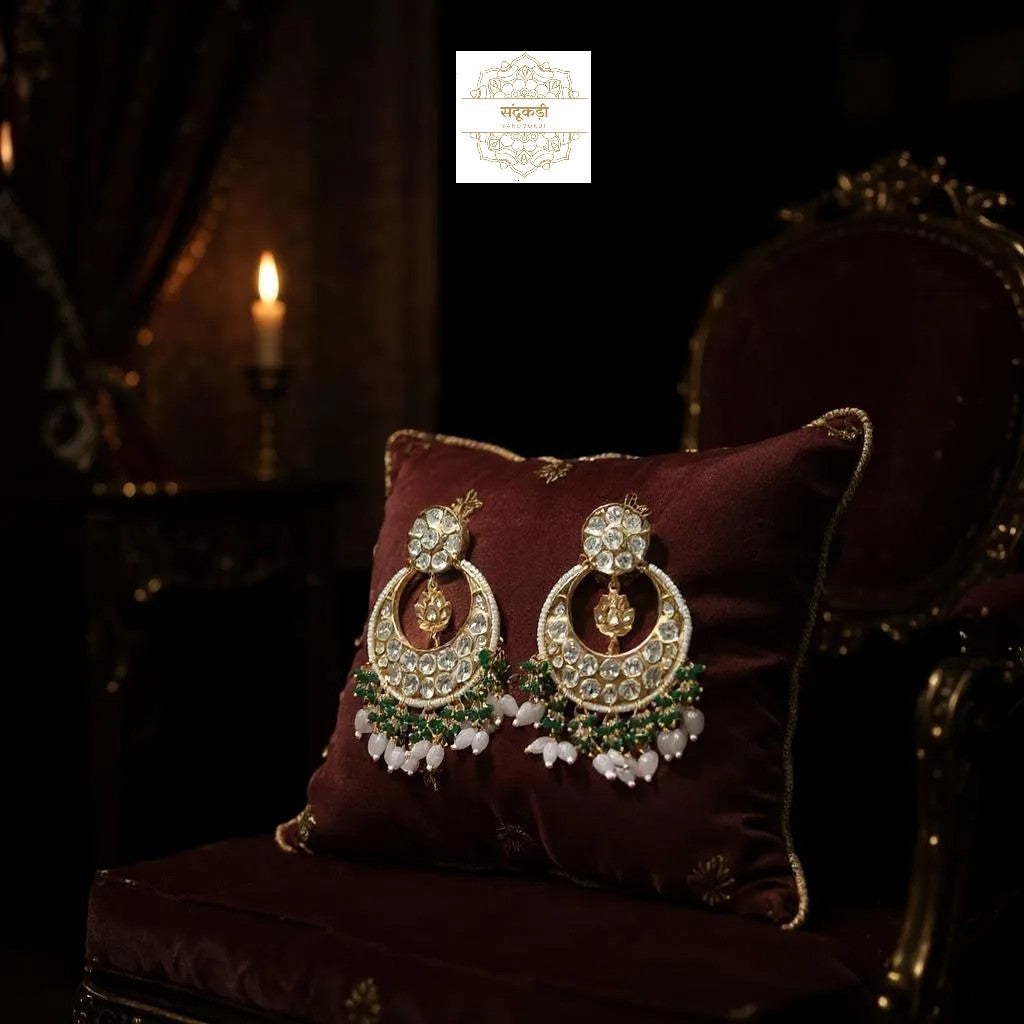Meherbaan Polki Kundan Chandbalis – Royal Grandeur in Every Drape