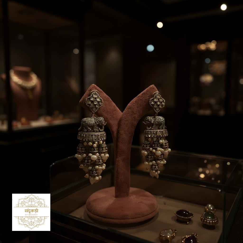 Noor-e-Nazakat Silver Plated Kundan Jhumkas