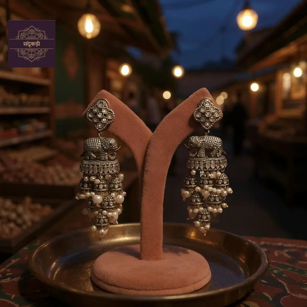 Noor-e-Nazakat Silver Plated Kundan Jhumkas