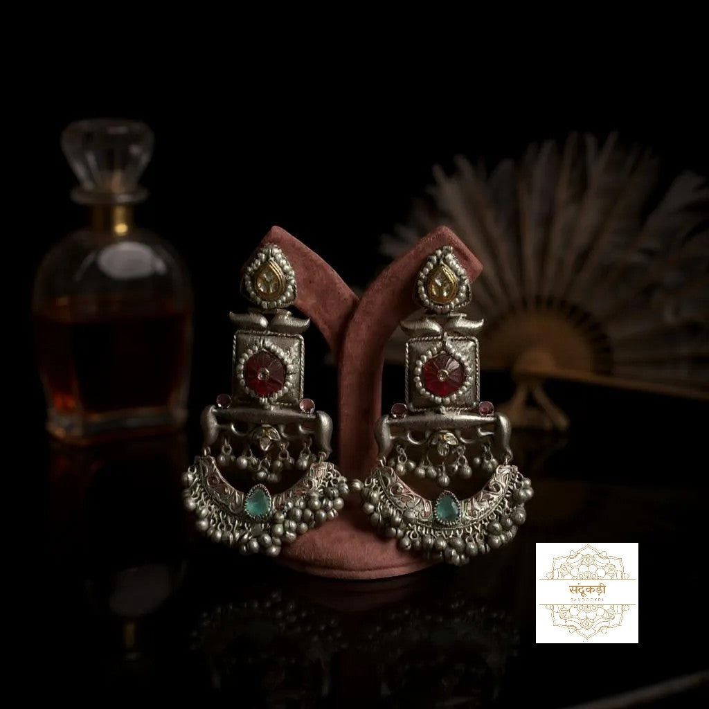 “Devika” Vintage Temple Chandbali Earrings