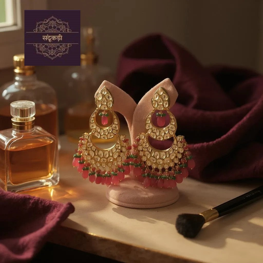 “Gulbahar Kundan Chandbali Earrings”