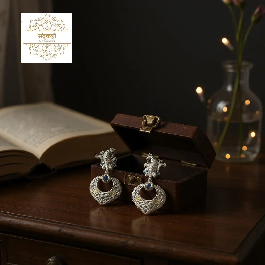 Peacock Majesty Oxidised Silver Earrings