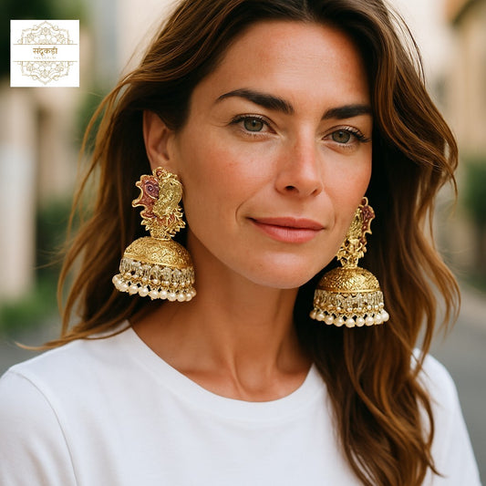 Mayura Temple Jhumka Earrings - Bridal Edit