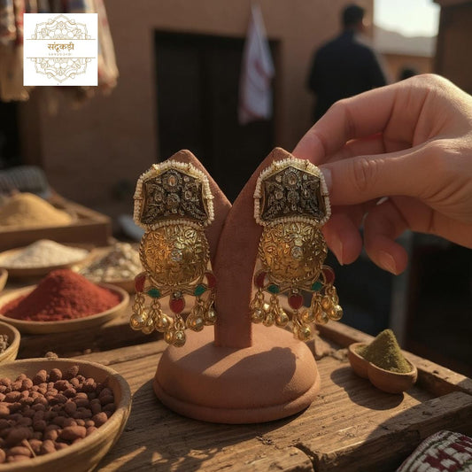 Royal Heritage Temple Earrings – “Sanskriti Gold Edition”