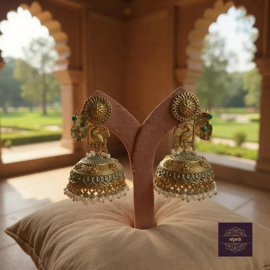 Mayura Temple Jhumkas – Regal Heritage Collection