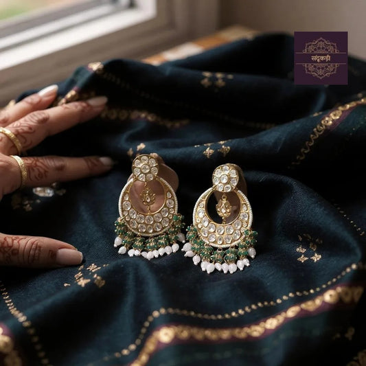 Meherbaan Polki Kundan Chandbalis – Royal Grandeur in Every Drape