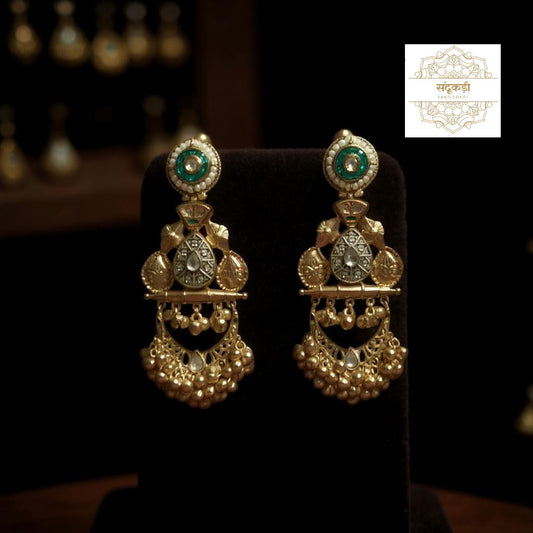Rajvanshi Nakshi Earrings – Echoes of Heritage, Etched in Gold Polish