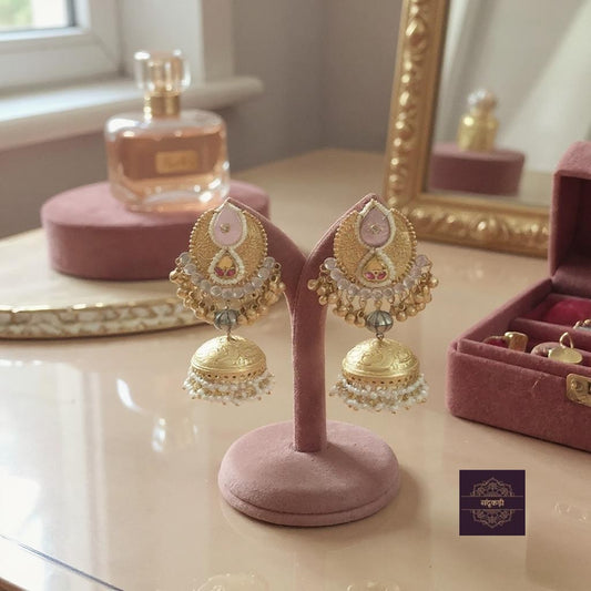 Gulnaar Pastel Temple Jhumkas – Grace in Every Glimmer