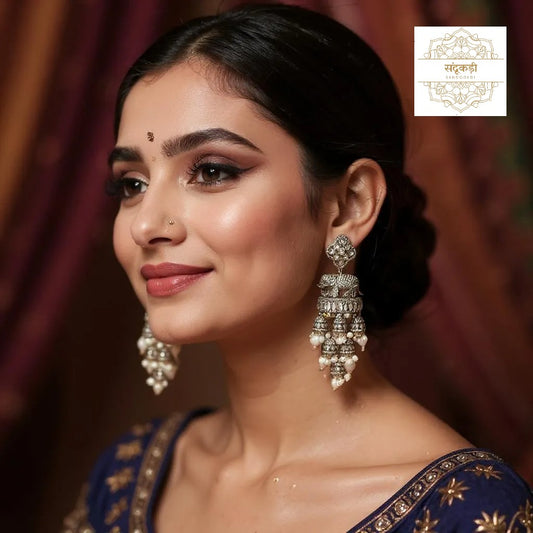 Noor-e-Nazakat Silver Plated Kundan Jhumkas