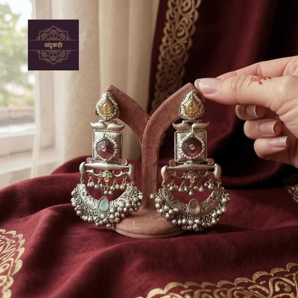 “Devika” Vintage Temple Chandbali Earrings