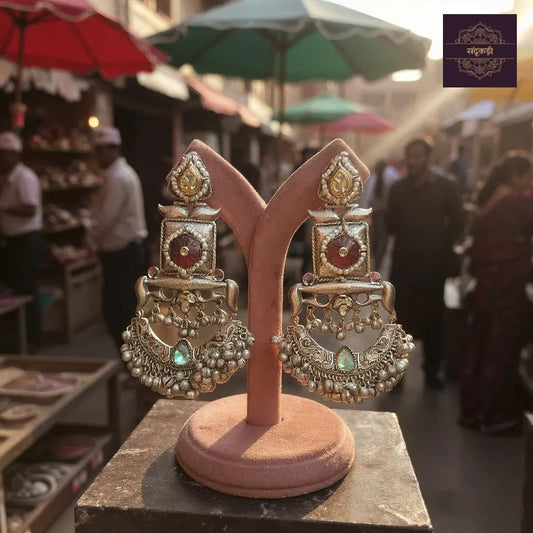“Devika” Vintage Temple Chandbali Earrings