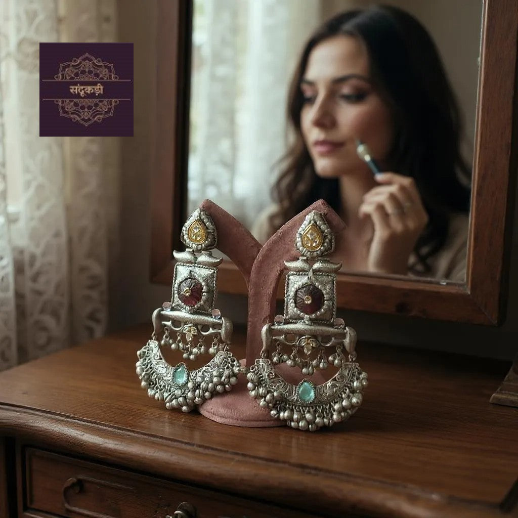 “Devika” Vintage Temple Chandbali Earrings